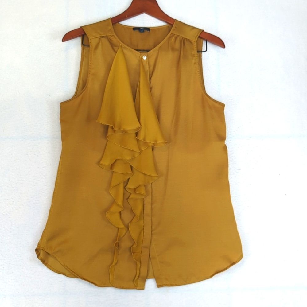 GAP Gold Satin Ruffle Office Women's Tank Blouse M